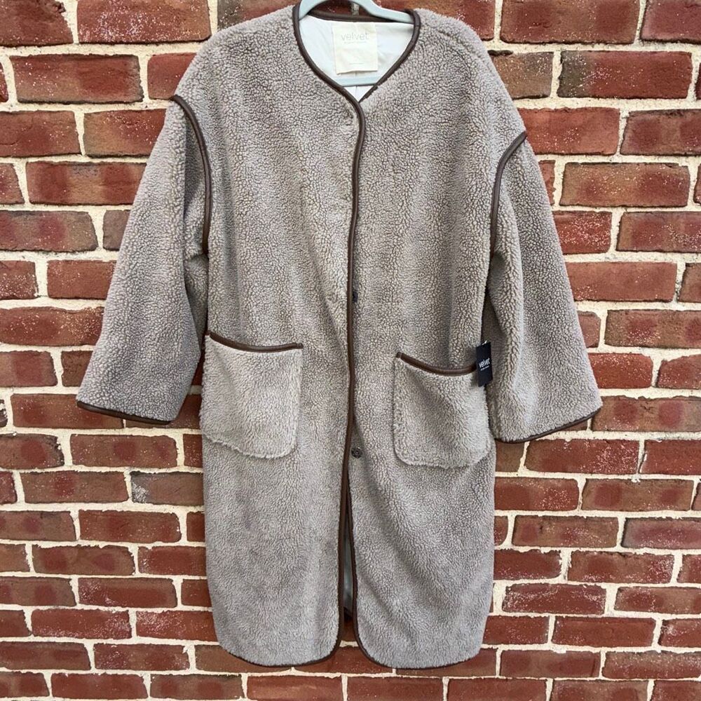 Velvet by Graham & Spencer $378 Greenwich Faux Sherpa Long Coat Taupe Size S NWT - Picture 2 of 16